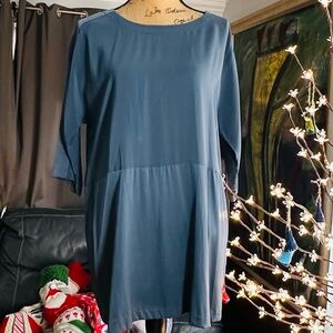Eileen Fisher Two Tone Silk Corn Flower Blue Tunic Top Sz XS